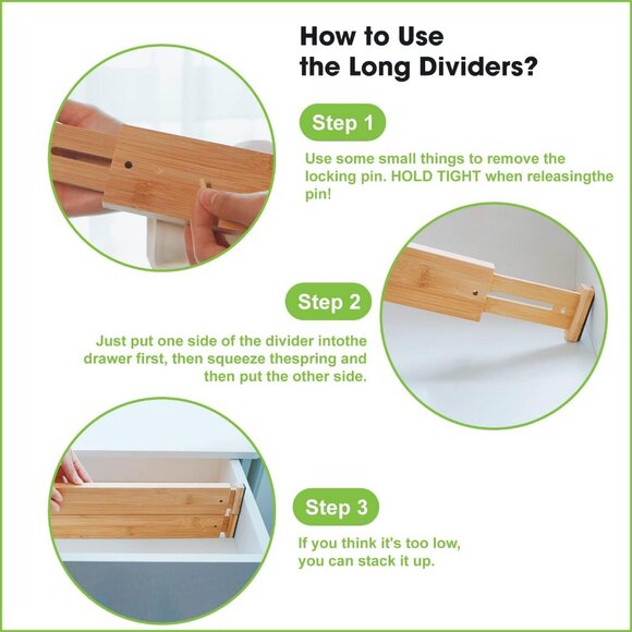 Elegant Bamboo Drawer Dividers - Adjustable 17-22'' Organizers for Tidy Spaces - Picture 7 of 9